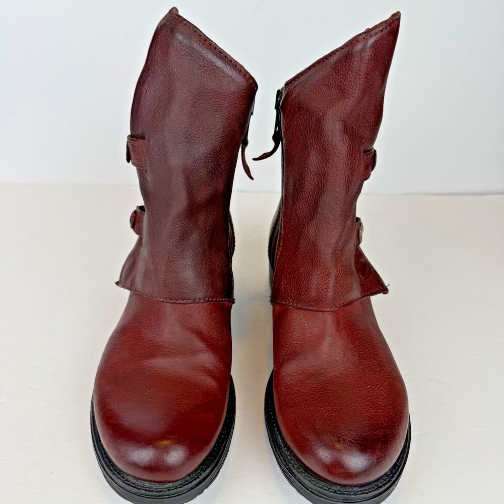 Miz Mooz Biggs Double Buckle Leather Ankle Boots Size EU 36 US 5.5-6 Burgundy - Picture 4 of 12